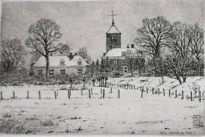 Wim van der Meij - Kerk in de sneeuw + 5 andere kopen? Bied vanaf 60!