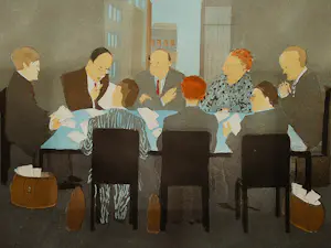 Willy Belinfante - grote Epreuve d'Artiste kleuren ets "vergadering" - met pers. opdracht gesign kaufen? Bieten Sie von 48!