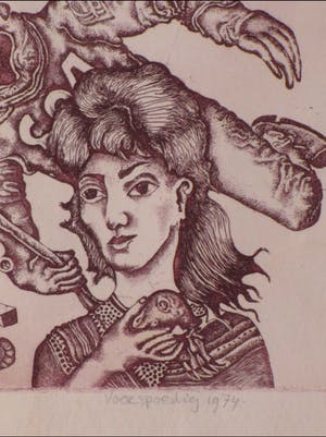 Ab Steenvoorden - Vrouw met vreemde ruimtewezens - Ets kopen? Bied vanaf 1!