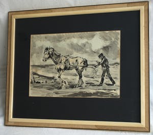 Daniel Wilhelm Bekking - Ingelijste aquarel / gewassen inkt , De ploeger kopen? Bied vanaf 1!