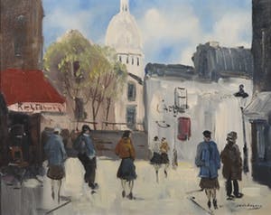 Jan Kelderman - Olieverf op doek, Place du tertre Parijs - Ingelijst kopen? Bied vanaf 70!