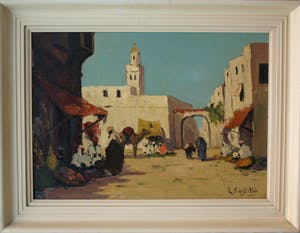 Niet of onleesbaar gesigneerd - Olieverf op doek , Oriëntaalse voorstelling – ingelijst & gesigneerd – ca 1950? kopen? Bied vanaf 1!