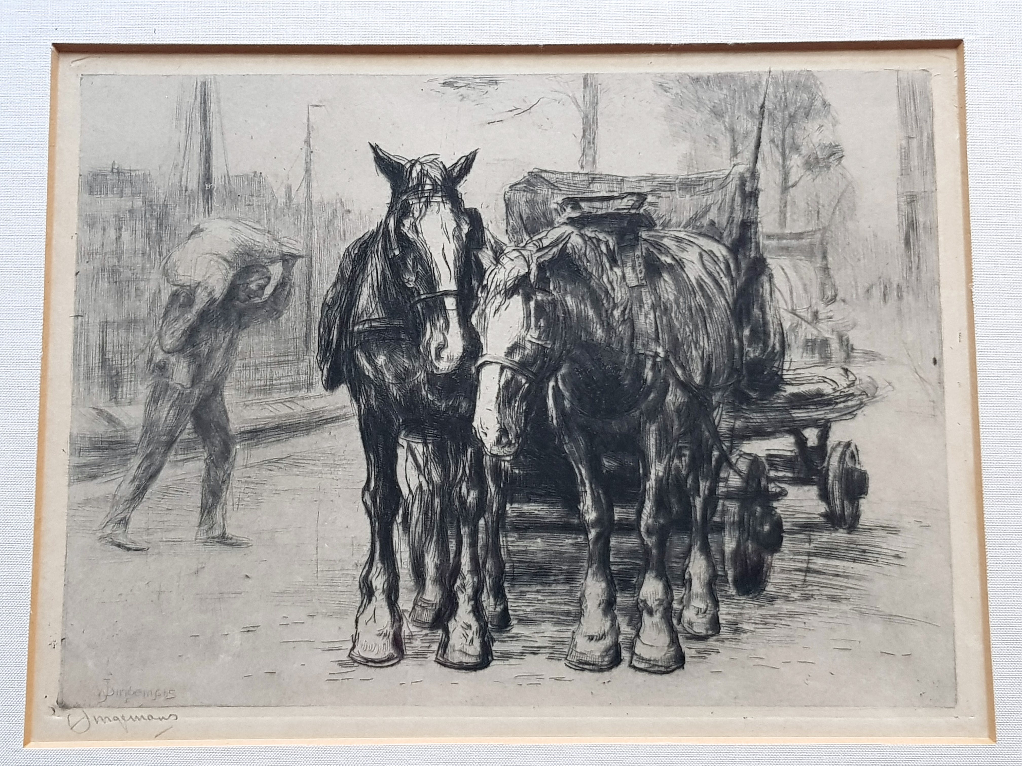 Waalko Jans Dingemans (sr.) - Werkende man met paard en wagen - Dubbel gesigneerd kopen? Bied vanaf 25!