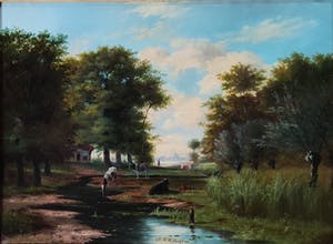 Marinus Adrianus Koekkoek - Landschap met koeien en hengelaar bij een beek kopen? Bied vanaf 850!