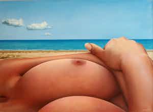 Kees Gerritse - Olieverf op doek , Op het strand – 1989 – 65 x 90 cm verkocht voor € 500!
