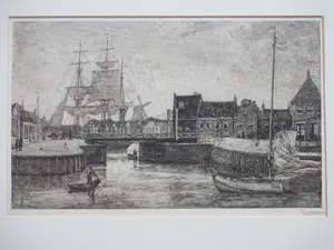 Ids Wiersma - Friese havenstad met driemaster - Ets kopen? Bied vanaf 140!