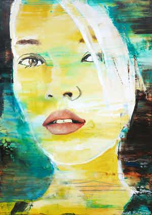 Daniel Maltzman - Acryl op doek, Green face verkocht voor € 1!