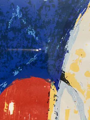 Piet Warffemius - "La Luna" kleurrijke grote abstracte zeefdruk in lijst, 1980s kopen? Bied vanaf 25!