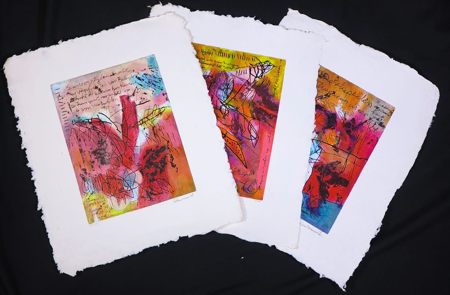 Mohammed Quraish - Lot van 3 zeefdrukken op geschept papier, Zonder titel kopen? Bied vanaf 50!