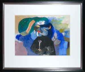 Michel van Overbeeke - Gouache, Zonder titel - Ingelijst verkocht voor € 150!