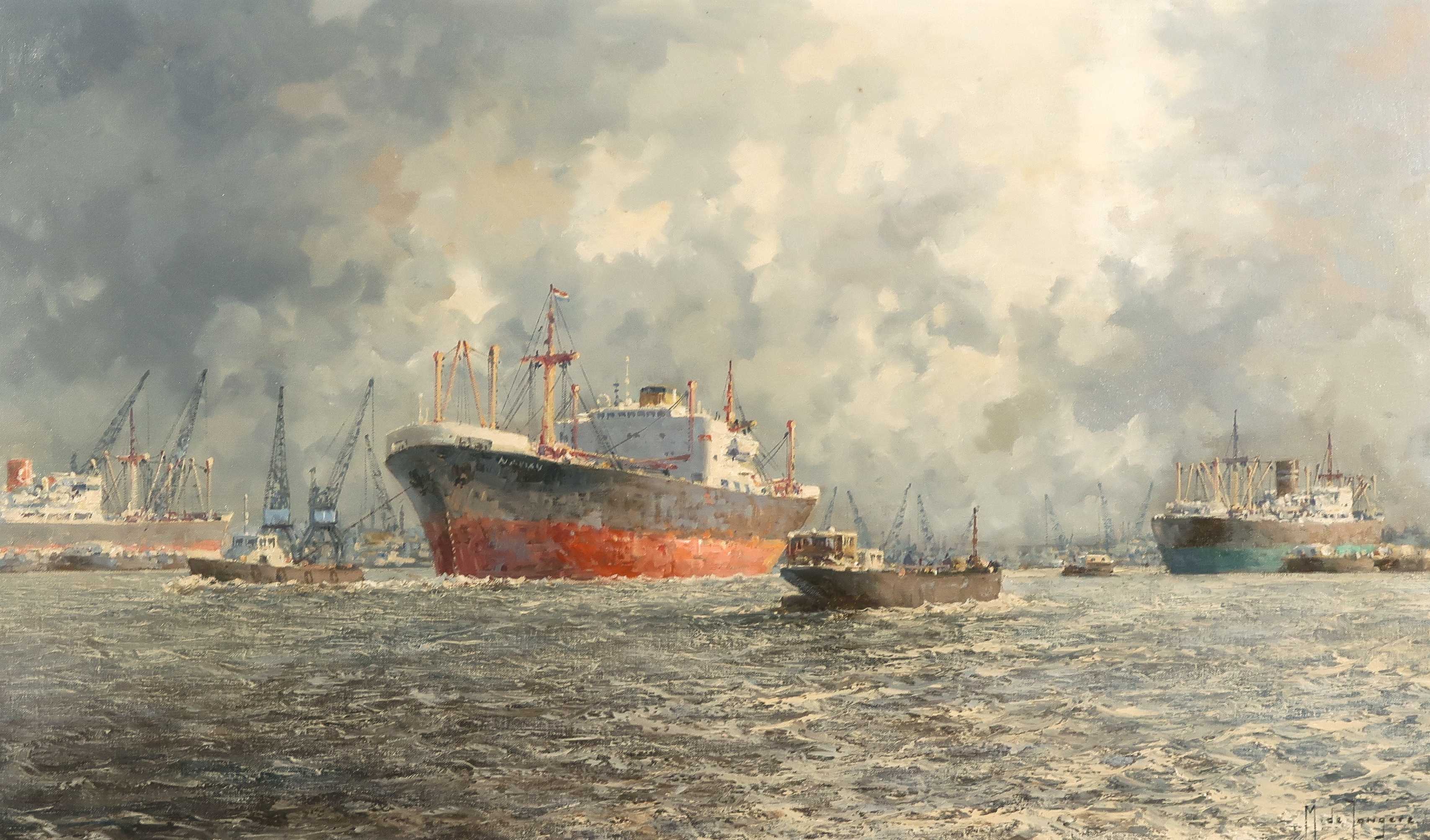 Marius de Jongere - Olieverf op doek, Havengezicht - Ingelijst kopen? Bied vanaf 750!