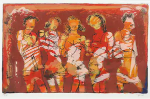 Sjer Jacobs - Zeefdruk, Vijf vriendinnen - Ingelijst kopen? Bied vanaf 100!