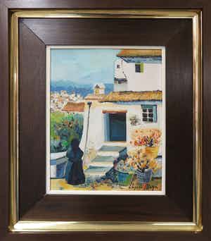Joan Clapera Maya - Olieverf op schildersboard, Casas - Ingelijst verkocht voor € 1!