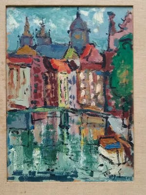 Niet of onleesbaar gesigneerd - Expressionistisch stadsgezicht te Amsterdam kopen? Bied vanaf 10!