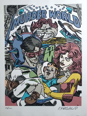 Erro - Murder World - Groot werk - 89 x 66 cm - Gesigneerd en gedateerd 2018 verkocht voor € 165!