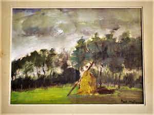 Paul Mathieu - Vlaams Colorisme omstreeks 1920 - Gouache -"Landschap onder dreigend wolkendek" verkocht voor € 10!