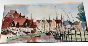 Jan van Riel - Aquarel van Jan van Riel uit 1953 van de haven van Spakenburg. kopen? Bied vanaf 85!