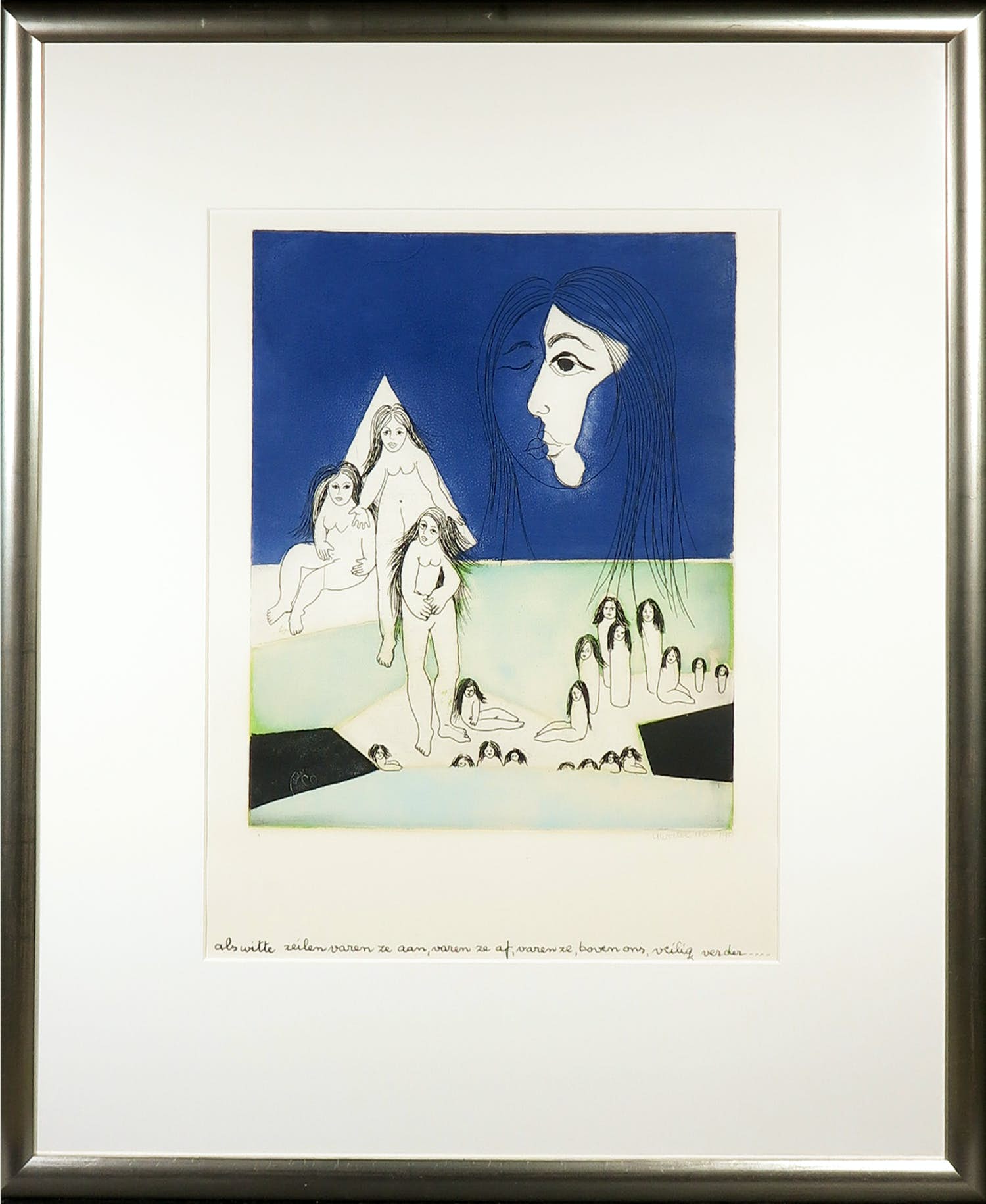 Ans Wortel - Kleurenets, Witte zielen - Ingelijst verkocht voor € 120!