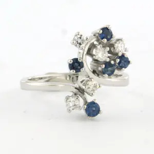 14k gouden ring met saffier en briljant geslepen diamant tot. 0.25ct kopen? Bied vanaf 500!