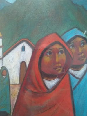 Niet of onleesbaar gesigneerd - Mexicaanse school - Vrouwen bij een kerk kopen? Bied vanaf 10!