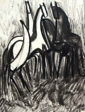 Gerrit Benner - gouache: paarden verkocht voor € 2950!