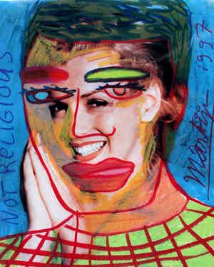 Martijn te Winkel - Martijn te Winkel - Vetkrijt op papier: Not Religious - 1997 verkocht voor € 89!