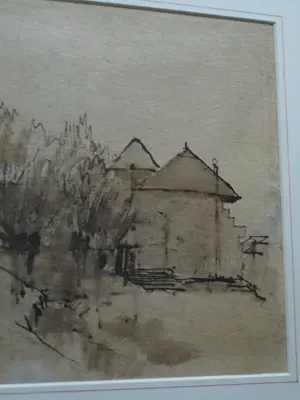 Otto Dicke - Ingelijste inkttekening , Boerderij – Lijst, 38 x 48 cm. kopen? Bied vanaf 20!