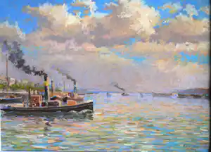 Jaap Lindeijer - Rotterdam, de Maas met sleepboten, 1928 - verkauft für € 135!