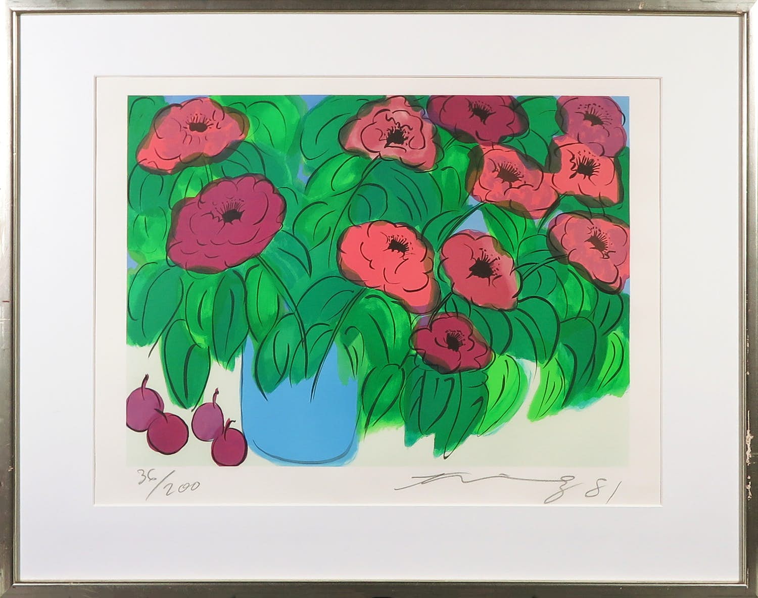 Walasse Ting - Zeefdruk, Flowers - Ingelijst verkocht voor € 350!