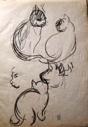 Gerard Hordijk - studie van katten verkocht voor € 1!