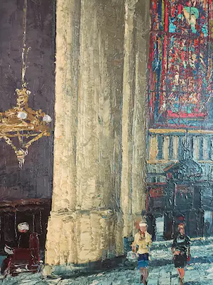 Niet of onleesbaar gesigneerd - Interieur kerk, zeer kleurrijk kopen? Bied vanaf 1!