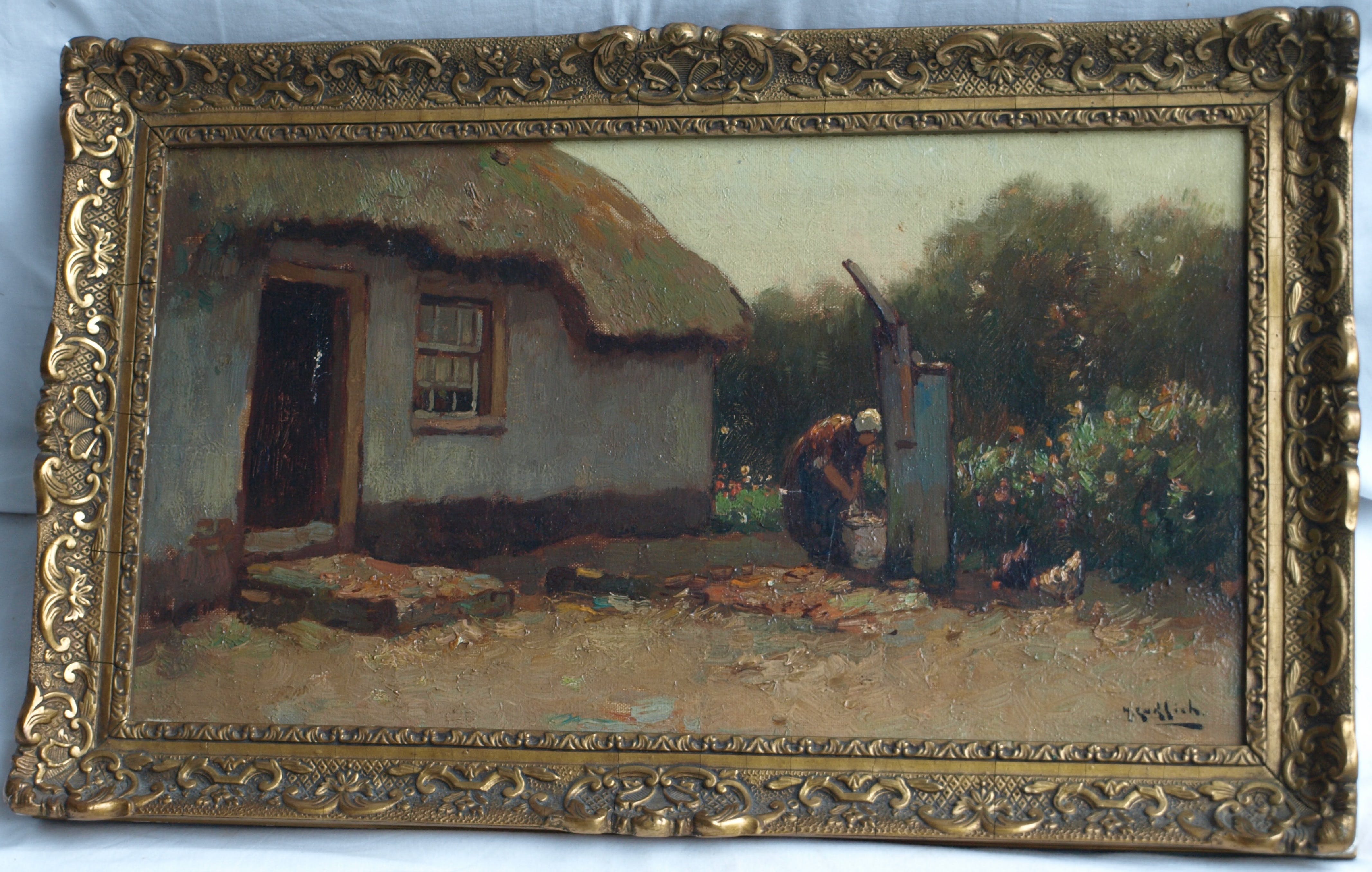 Jan Simon Knikker (sr.) - onder pseudoniem H. Endlich, Boerenerf – gesigneerd & ingelijst kopen? Bied vanaf 1!