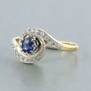 18k bicolor gouden ring met saffier en diamant 0.16 ct - 17.75 (56) kopen? Bied vanaf 300!