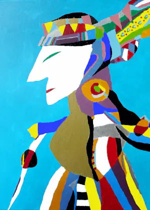 Peter Nieuwendijk - 4 moderne schilderijen over Balinese dansen (in een persoonlijk jasje) 4 werken kopen? Bied vanaf 300!