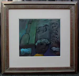 Eugène Brands - Ingelijste olieverf: Portret met een vogel op de achtergrond - 1957 kopen? Bied vanaf 1995!