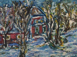 Niet of onleesbaar gesigneerd - Ingelijst olieverf op doek, ‘Winters landschap’ – 63 x 83 cm kopen? Bied vanaf 1!