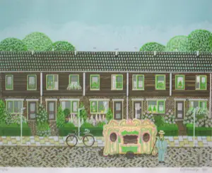 Aad Groenendijk - De orgelman.Naïeve kunst.Prachtige zeefdruk! kopen? Bied vanaf 75!