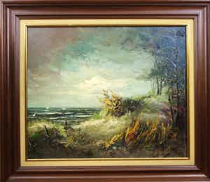 Gerardus Johannes Ernens - olieverf op doek - zeegezicht met meeuwen verkocht voor € 160!