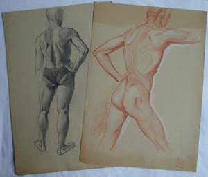 Nico Schrier - 2 Tekeningen, “Naakte man” – ca. 1950 kopen? Bied vanaf 1!