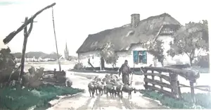 Roger Hebbelinck - 3 etsen : schaapsherder; landelijk tafereel; boten in haven kopen? Bied vanaf 145!