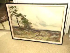 Richard William Halfnight - Aquarel - Heidelandschap met herder en schaapskudde verkocht voor € 55!