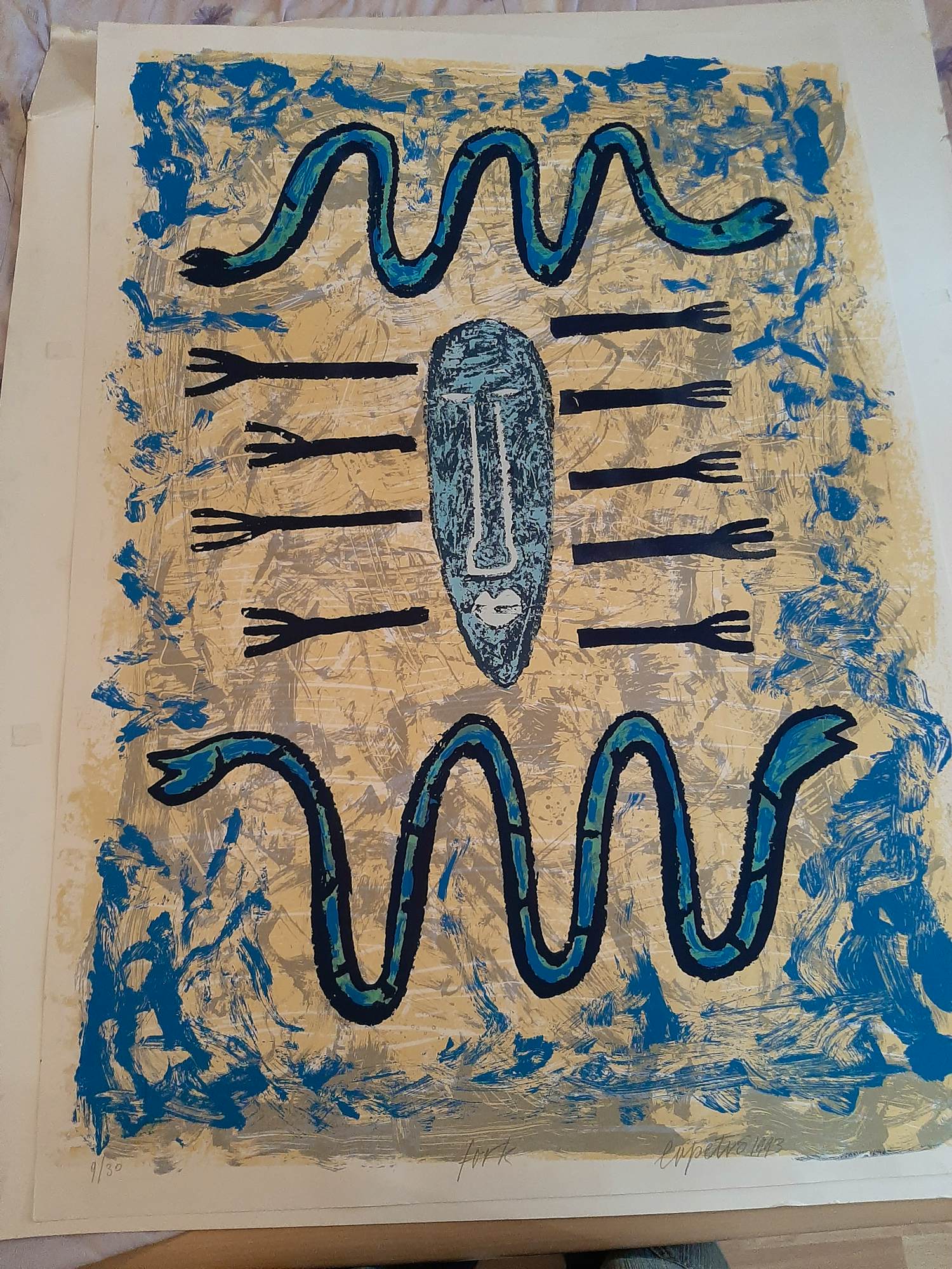 Bettina Lopetro - Zeefdruk, titel, "Fork" kaufen? Bieten Sie von 35!