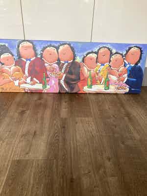 Theo Broeren - Glicée met acryl op doek ‘Samen Feest ‘ verkocht voor € 70!