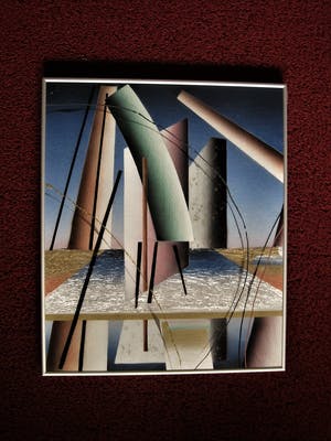 Niet of onleesbaar gesigneerd - Bijzonder geometrisch abstract schilderij met olieverf en zilverfolie. kopen? Bied vanaf 1!