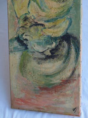 Niet of onleesbaar gesigneerd - Olieverf op doek, Vrouw met bloemetjeshoed – 100 x 30 cm - oud kopen? Bied vanaf 1!