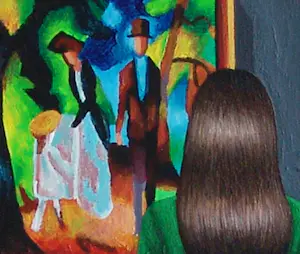 Gerard Boersma - Leute Am Blauen See (Vrouw genietend van schilderij van August Macke) kopen? Bied vanaf 400!