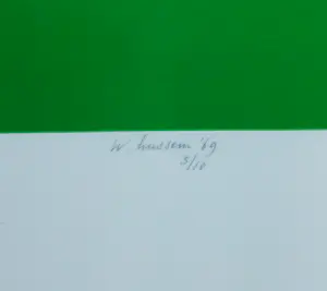 Willem Hussem - Zeefdruk, Compositie met gekruiste lijnen in groen en blauw - Ingelijst kopen? Bied vanaf 200!