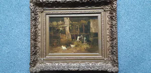 Cornelis Koppenol - Boereninterieur van boerenstal, koeien met kippen. kopen? Bied vanaf 400!