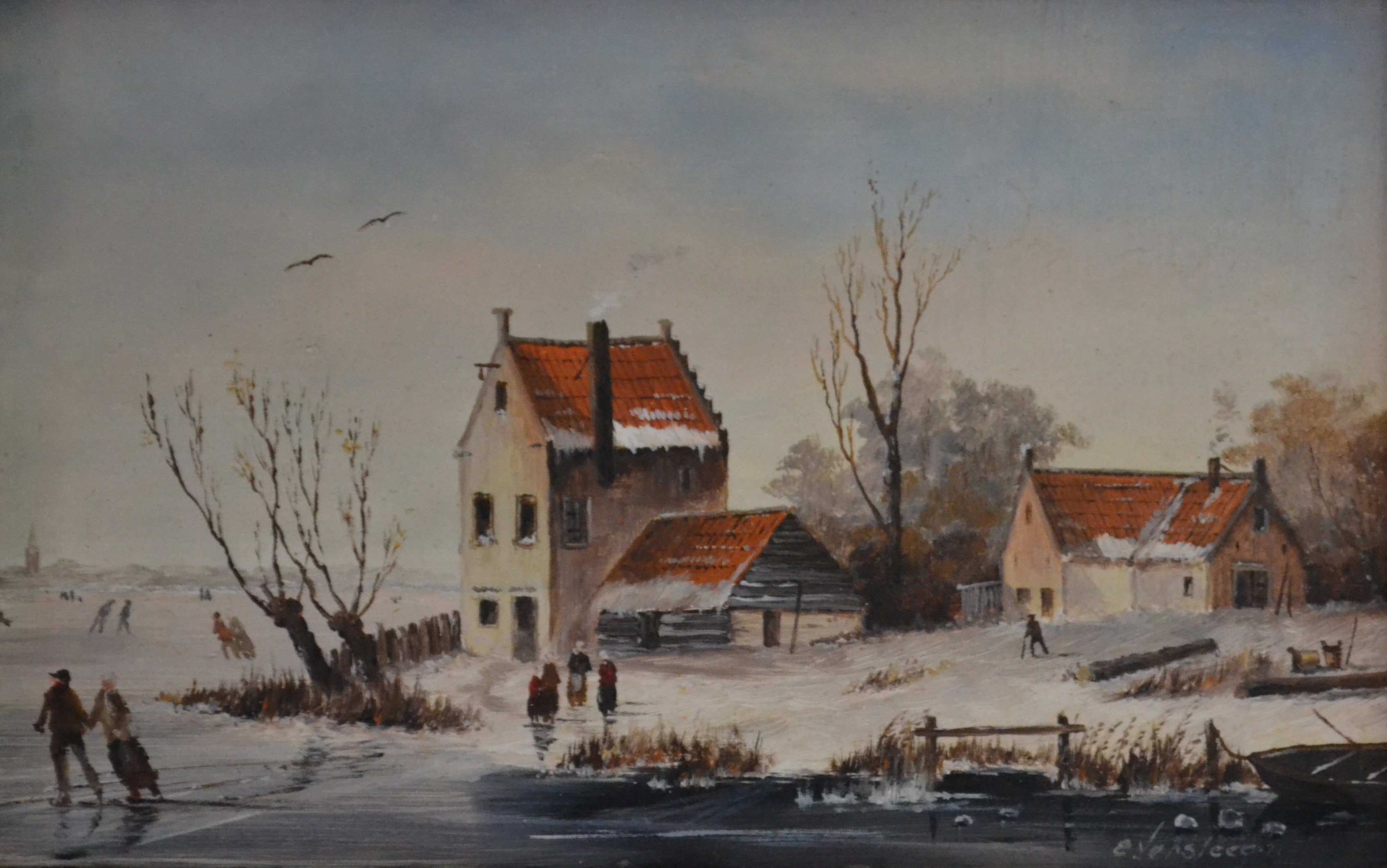 Niet of onleesbaar gesigneerd - Hollands winterlandschap - Olieverf op paneel kopen? Bied vanaf 1!