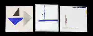 AcheterMenno Meijer - Lot van drie 3d-geometrisch-abstracte werken in gemengde techniek (verf, metaal)? Enchérissez de 50!